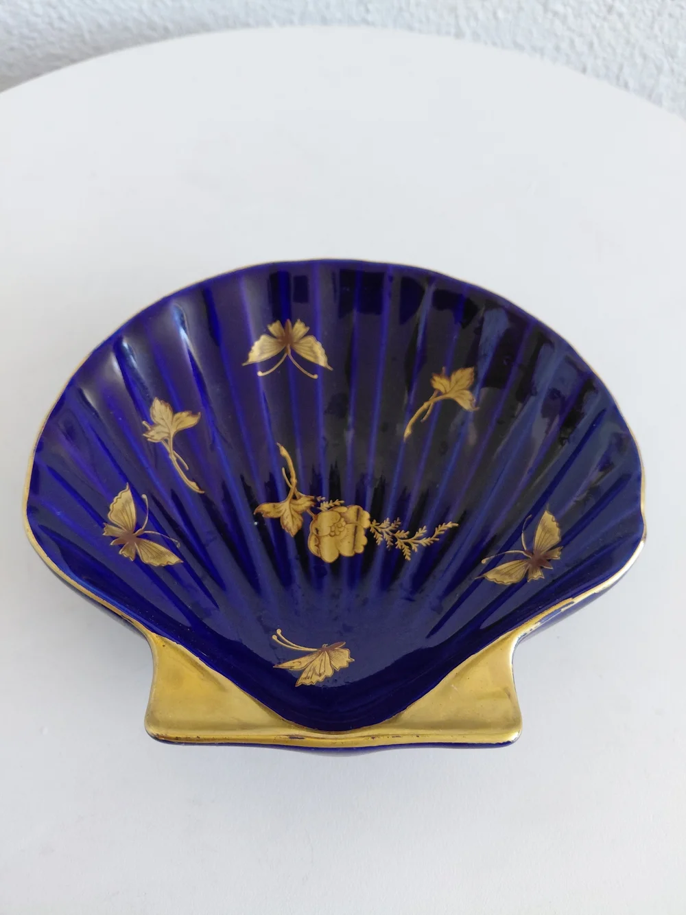 Cobalt Blue Scallop Shell Decorative Dish with Gold Accents